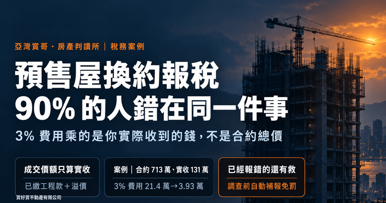 預售屋換約報稅，90% 的人錯在同一件事——3% 費用不能乘合約總價